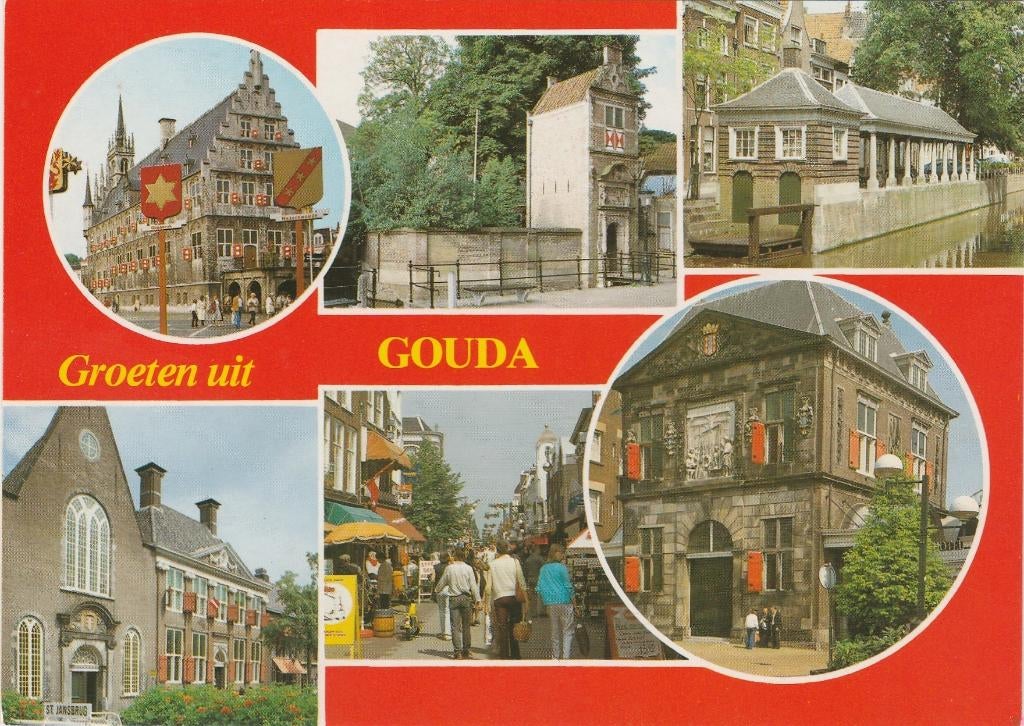 GOUDA Stadhuis Brug Poortje Winkels Waag Groeten, Verzenden, 1980 tot heden, Ongelopen, Zuid-Holland