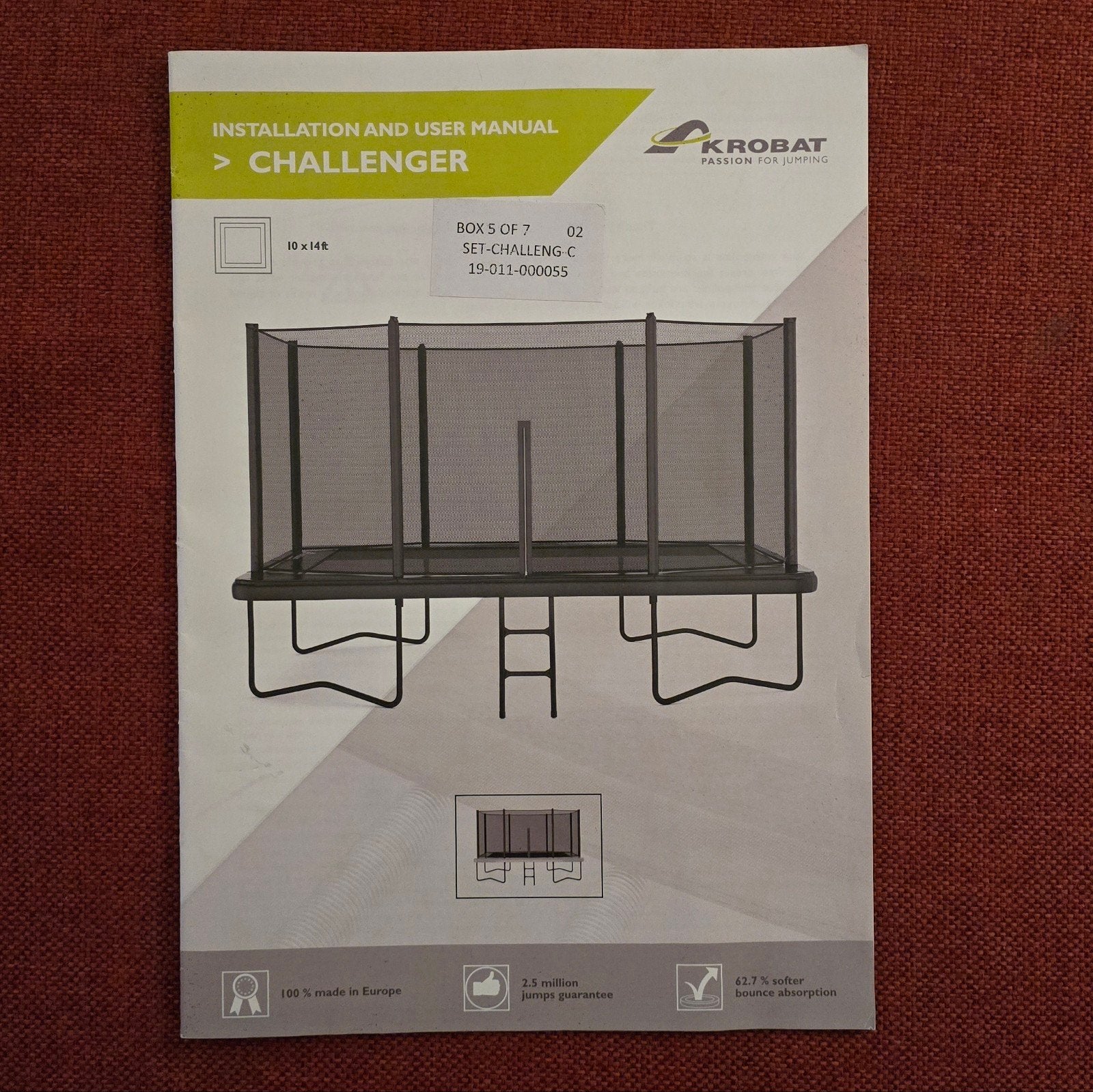 Akrobat Challenger trampoline van 4,27 x 3,05 mtr, Ophalen, Gebruikt