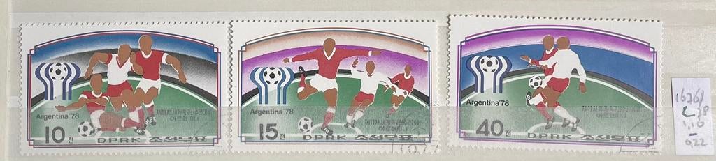 3 postzegels Noord-Korea; WK voetbal Argentinië 1978, Ophalen of Verzenden, Gestempeld, Sport