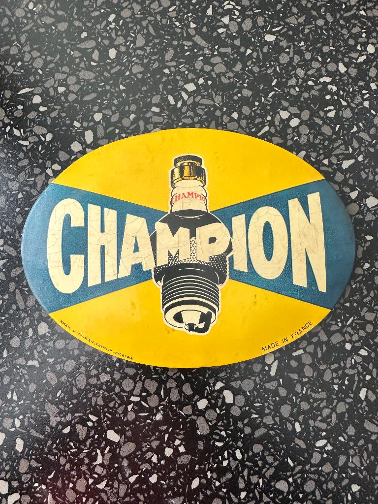 Mooi glacoide CHAMPION bord. G. Verrier France.  21 x 15 cm., Ophalen of Verzenden, Gebruikt, Reclamebord