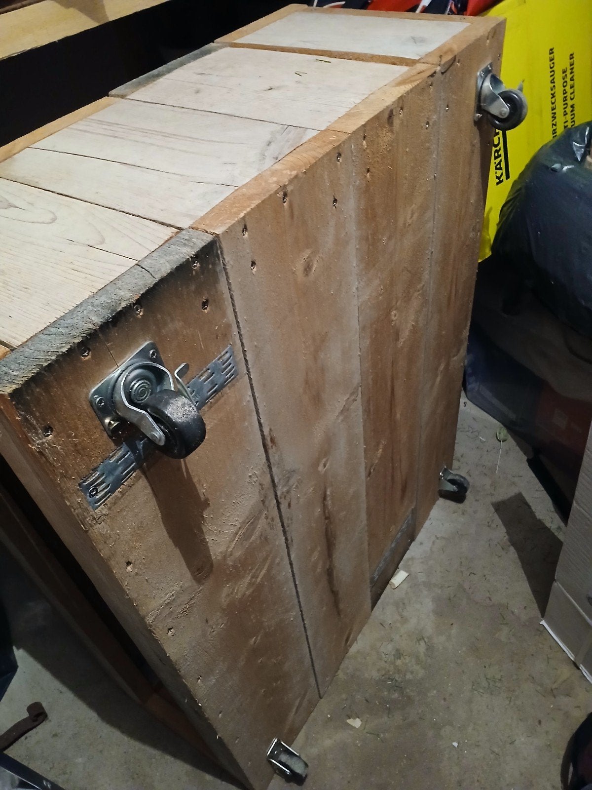 Steigerhouten tafel met opbergruimte (100x80 cm) met wielen, Ophalen, Gebruikt, 100 tot 150 cm, 50 tot 100 cm