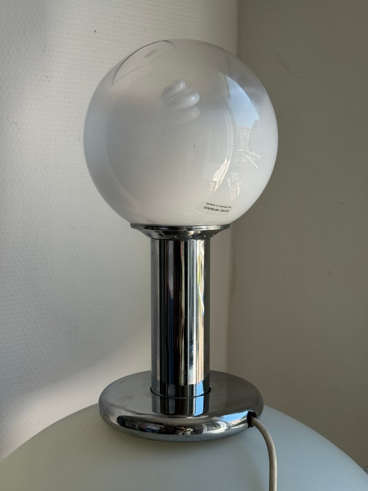 Targetti Sankey "Space Age" tafellamp, chroom & opaline glas, Ophalen of Verzenden