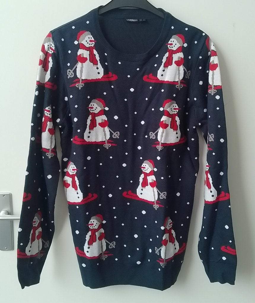 Trui met sneeuwpoppen maat L-XL, Ophalen of Verzenden, Zo goed als nieuw, Maat 52/54 (L), Blauw