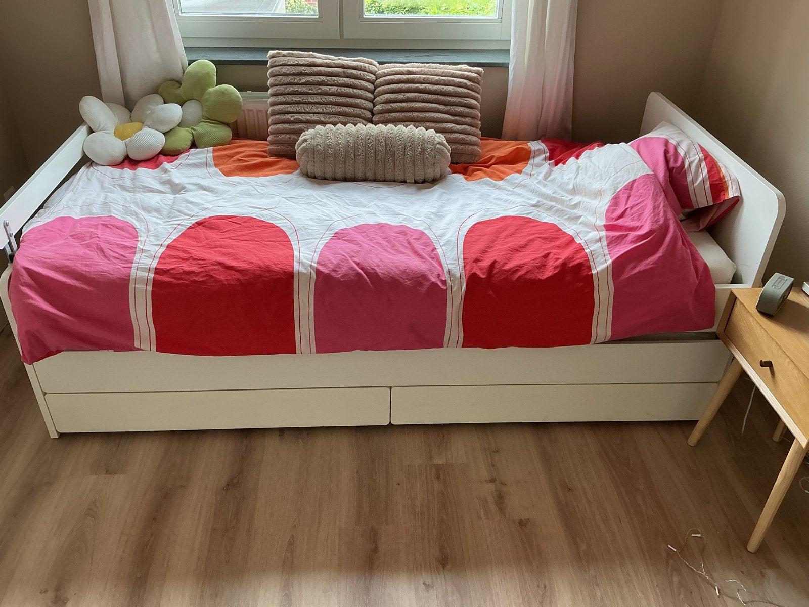 IKEA Slakt uitschuifbed met opberglades, Ophalen, Wit, Tweepersoons, 80 cm