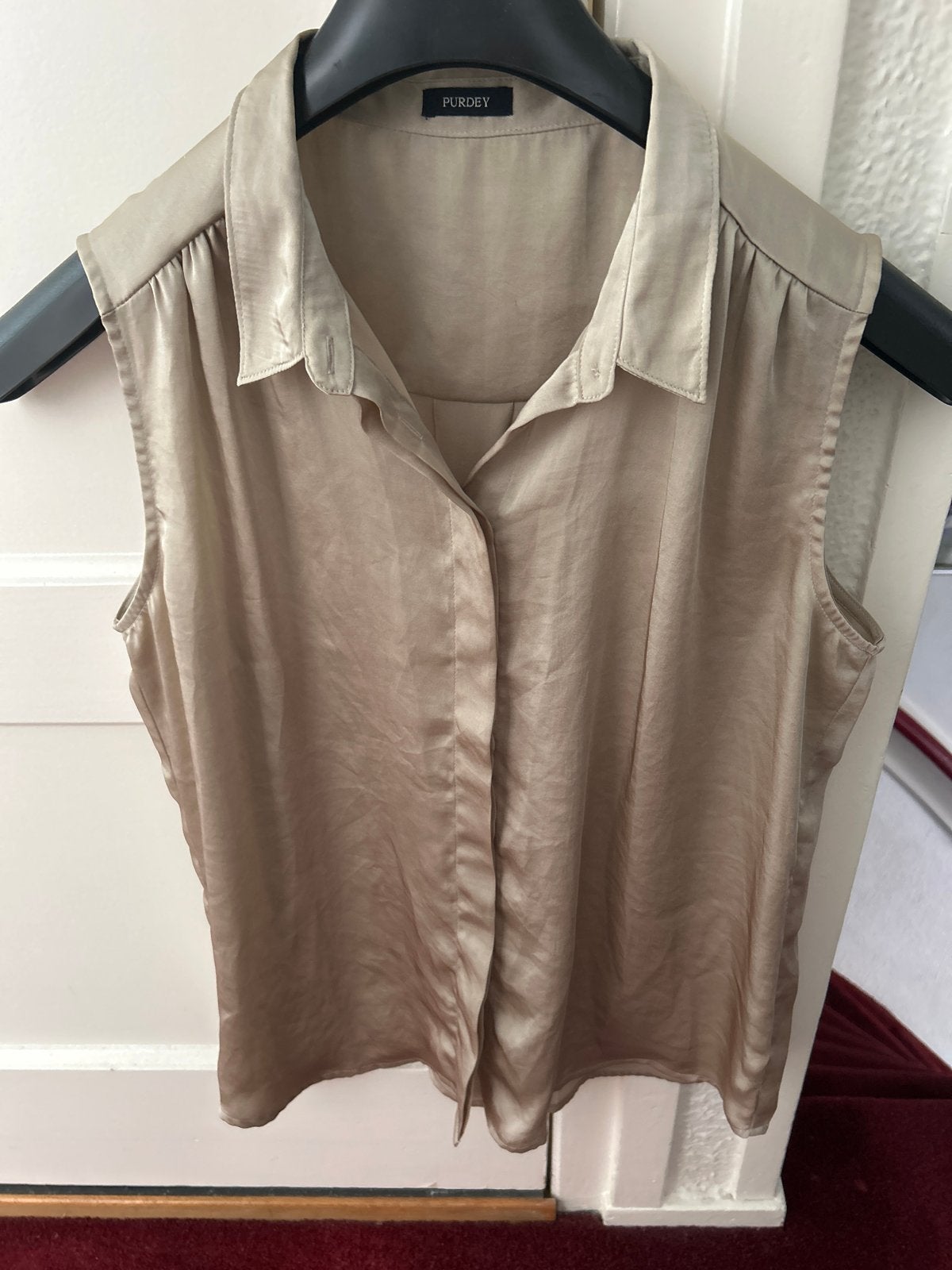 Purdey mouwloze blouse - Beige/Goudkleurig, Maat 38/40 (M), Beige, Ophalen of Verzenden, Zo goed als nieuw
