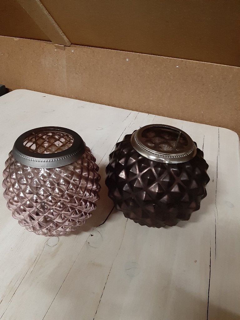 2 x Riverdale windlicht - donker bruin en roze, Overige materialen, Bruin, Ophalen of Verzenden, Zo goed als nieuw