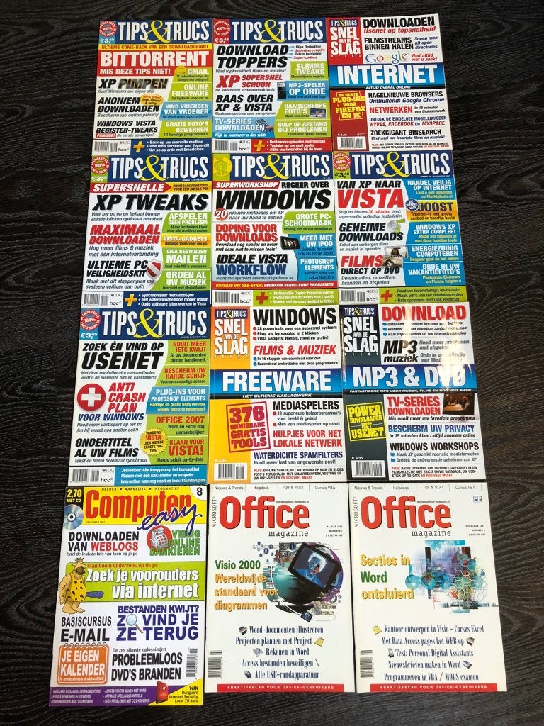 Partij Vintage PC Tips & Trucs en Office Magazines, 1 speler, Ophalen of Verzenden, Gebruikt, Vanaf 3 jaar