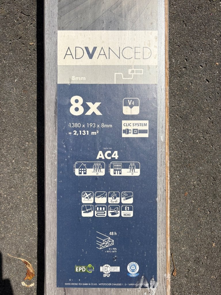 Nieuw (klik) LAMINAAT PARKET grijs - 8 platen, Ophalen, Nieuw, 10 m² of meer, 10 tot 30 cm