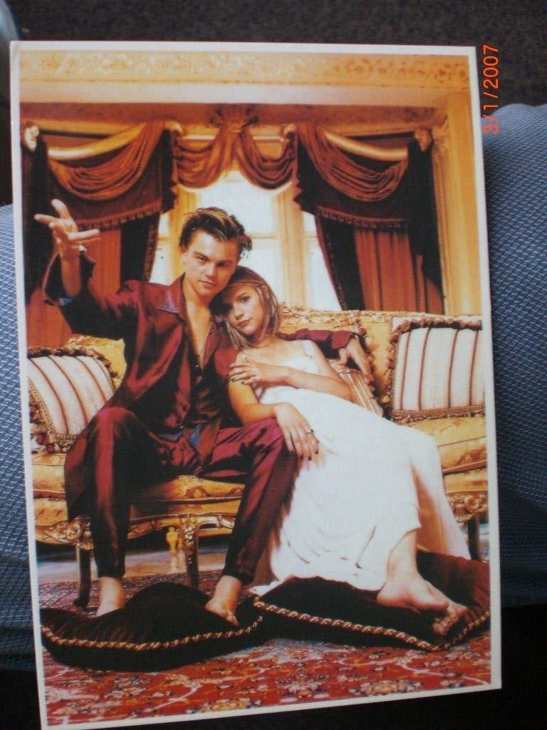 kaart Claire Danes Leonardo DiCaprio Romeo + Juliet, Ophalen of Verzenden, 1980 tot heden, Ongelopen, Sterren en Beroemdheden