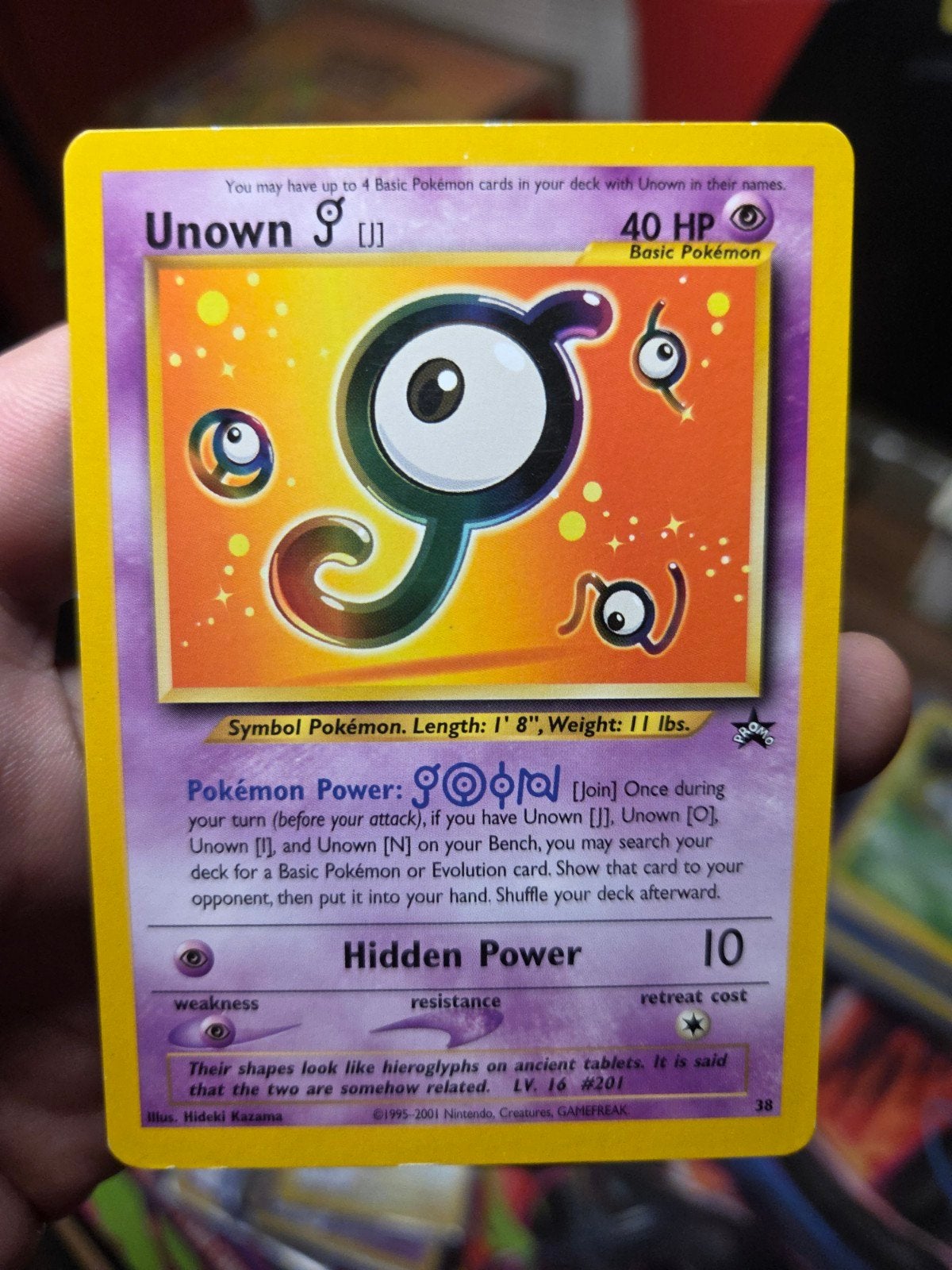 Unown J 38 Black Star Promo Wizard of the Coast 1999 era, Ophalen of Verzenden, Zo goed als nieuw, Losse kaart