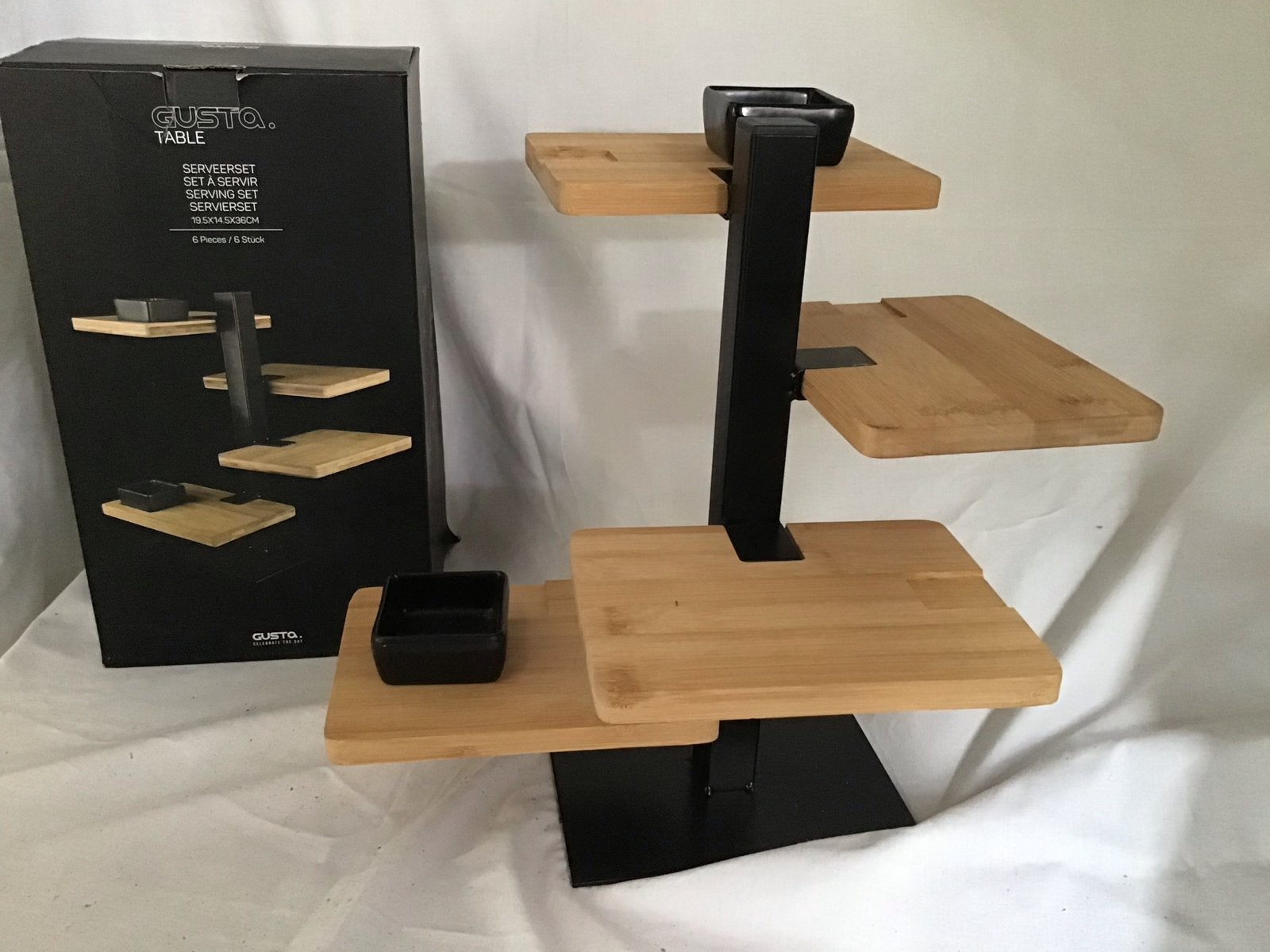 Gusto Table Serveerset Bamboe en Metaal - Nieuw in doos, Hout, Meerkleurig, Nieuw, Ophalen of Verzenden