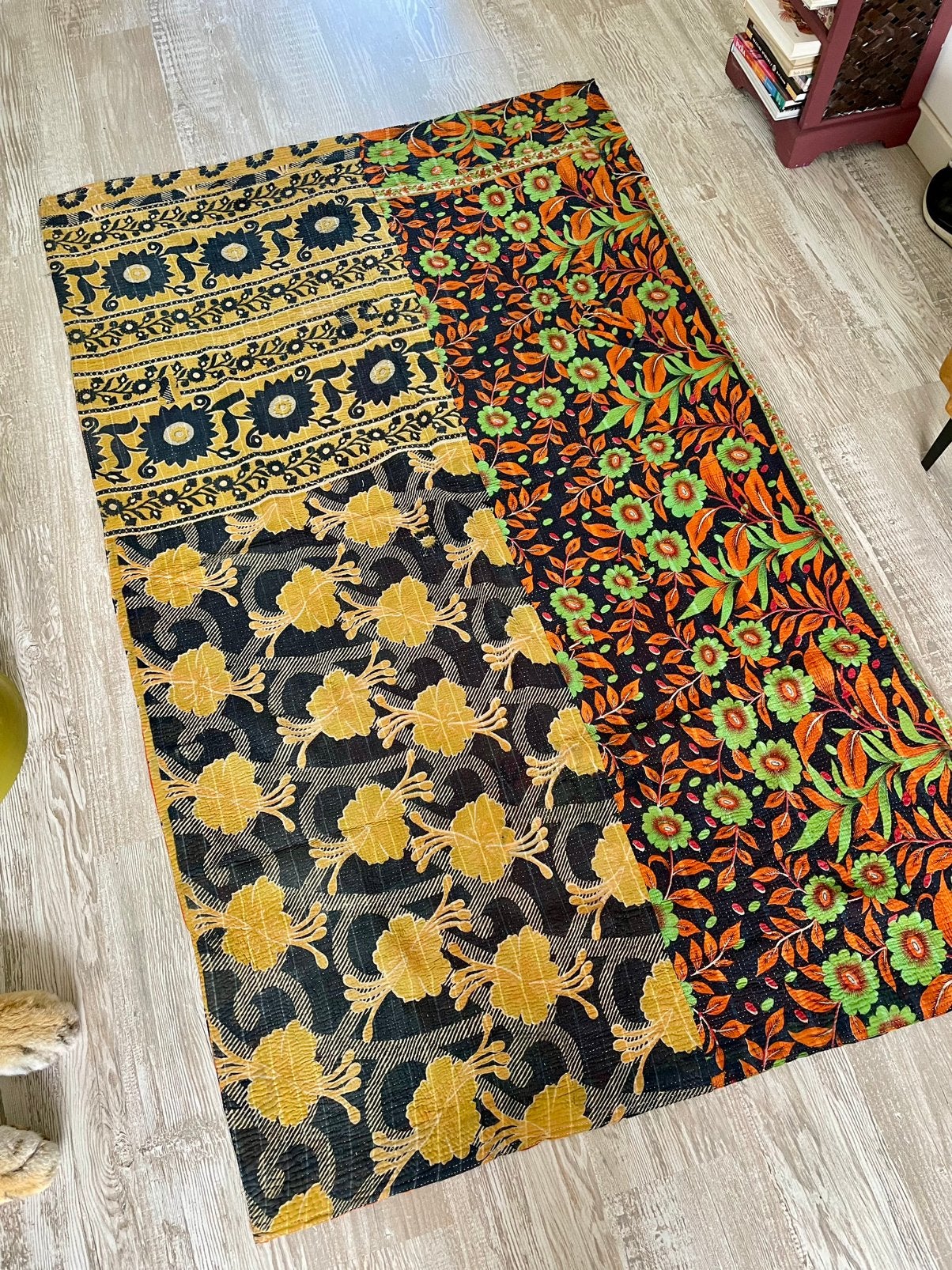 Prachtig vintage India Kantha quilt kleed sprei deken, Ophalen of Verzenden, Zo goed als nieuw, 122 cm, 200 cm