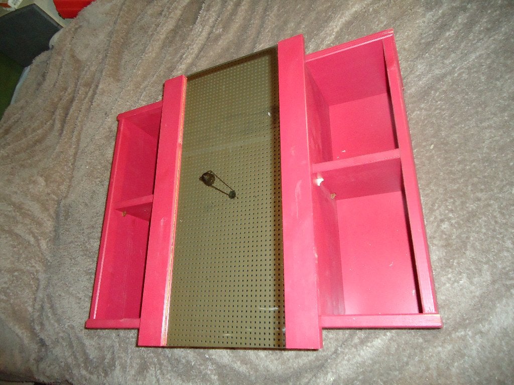 Vintage Ikea badkamer spiegelkast in donkerroze/rood, Minder dan 25 cm, Minder dan 100 cm, Gebruikt, Spiegelkast