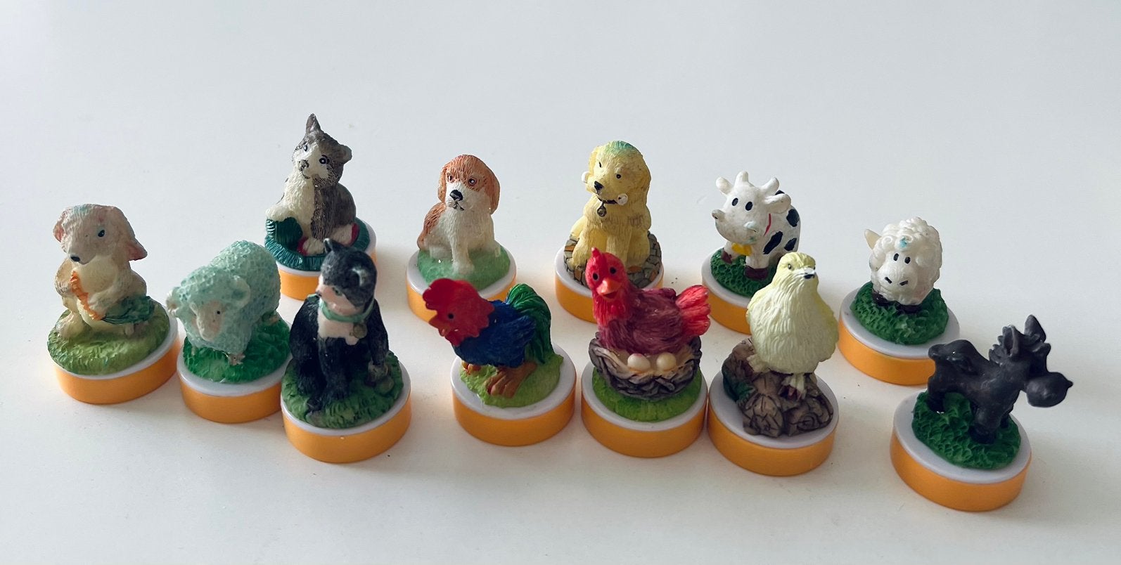 Vintage miniatuur stempelfiguren 12 st. in een doos., Ophalen of Verzenden, Zo goed als nieuw
