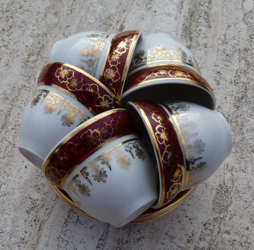 5 Rode Espresso K+S met Gouden rand Istanbul Porcelain Kado, Aziatisch, Overige merken, Nieuw, Ophalen of Verzenden