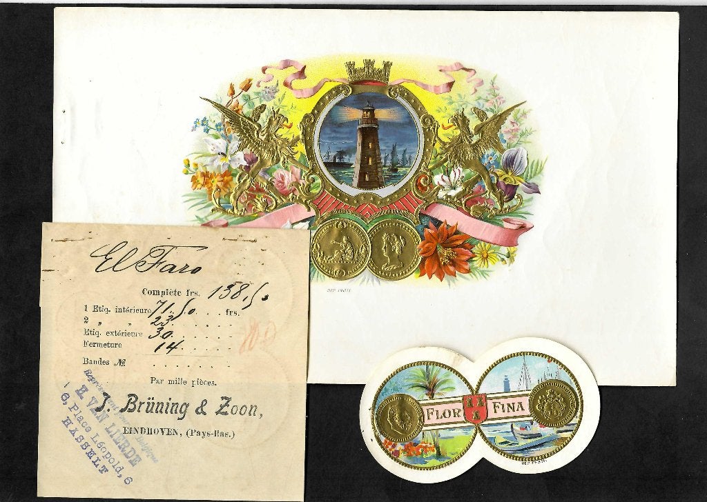 J. Bruning   set etiket   El Faro, Ophalen of Verzenden, Gebruikt, Sigarenbandjes