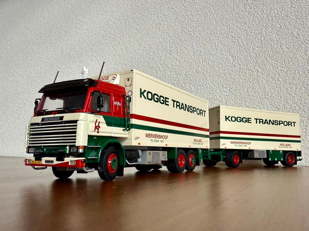 Tekno Kogge Transport, Scania 143M, 450, Hobby en Vrije tijd, Modelauto's | 1:50, Zo goed als nieuw, Bus of Vrachtwagen, Tekno