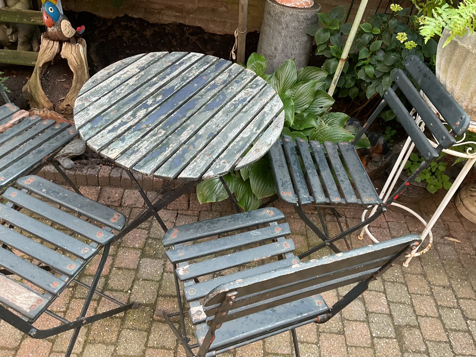 Brocant bistro set Ronde Tafel met 4 Stoelen, Ophalen