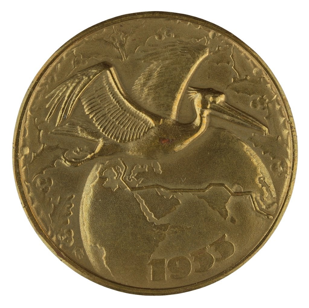 Penning Eduard Hüttl : Kerstvlucht De Pelikaan, 1933, Postzegels en Munten, Verzenden, Brons, Nederland