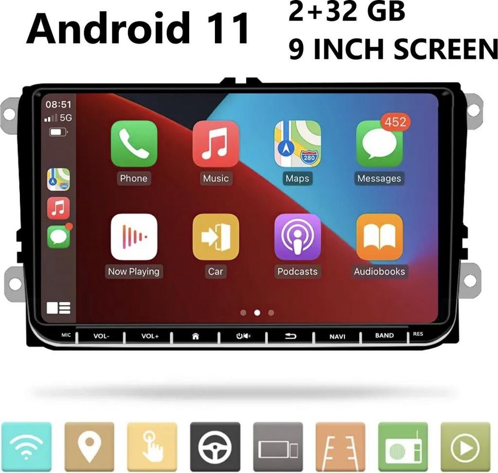 Inbouw autoradio touchscreen vw 9 inch amdroid, Ophalen of Verzenden, Zo goed als nieuw