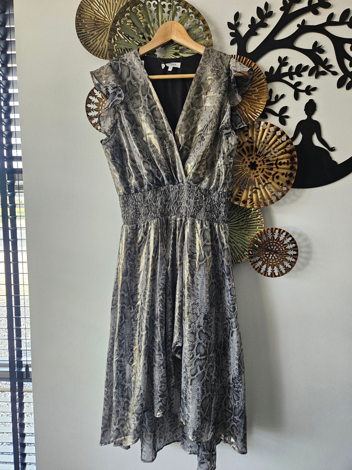 Morgan jurk met slangenprint en ruches, Kleding | Dames, Nieuw, Morgan, Grijs, Onder de knie