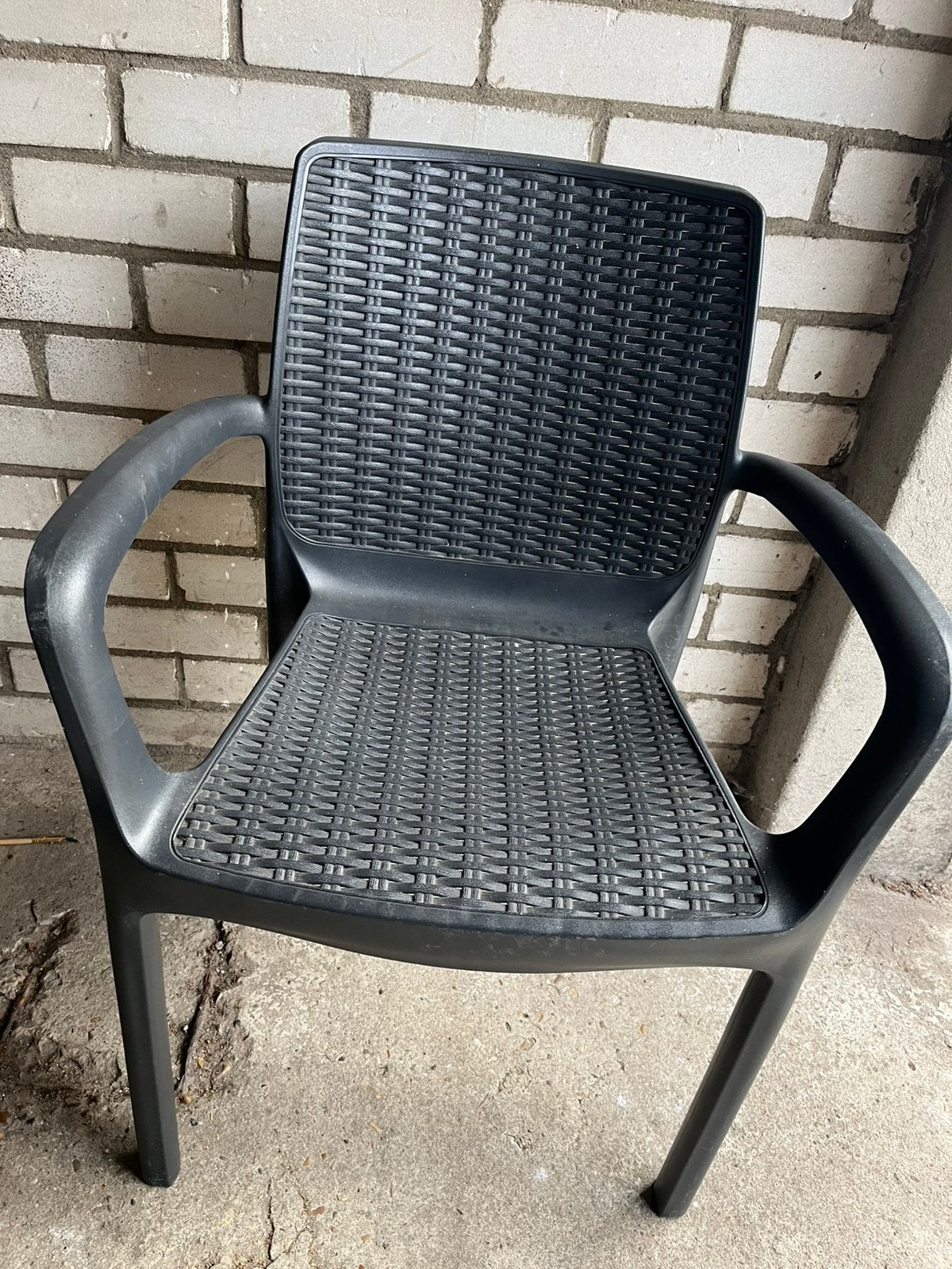 4 tuinstoelen stapelbaar antraciet, Tuin en Terras, Ophalen, Gebruikt, Kunststof, Stapelbaar
