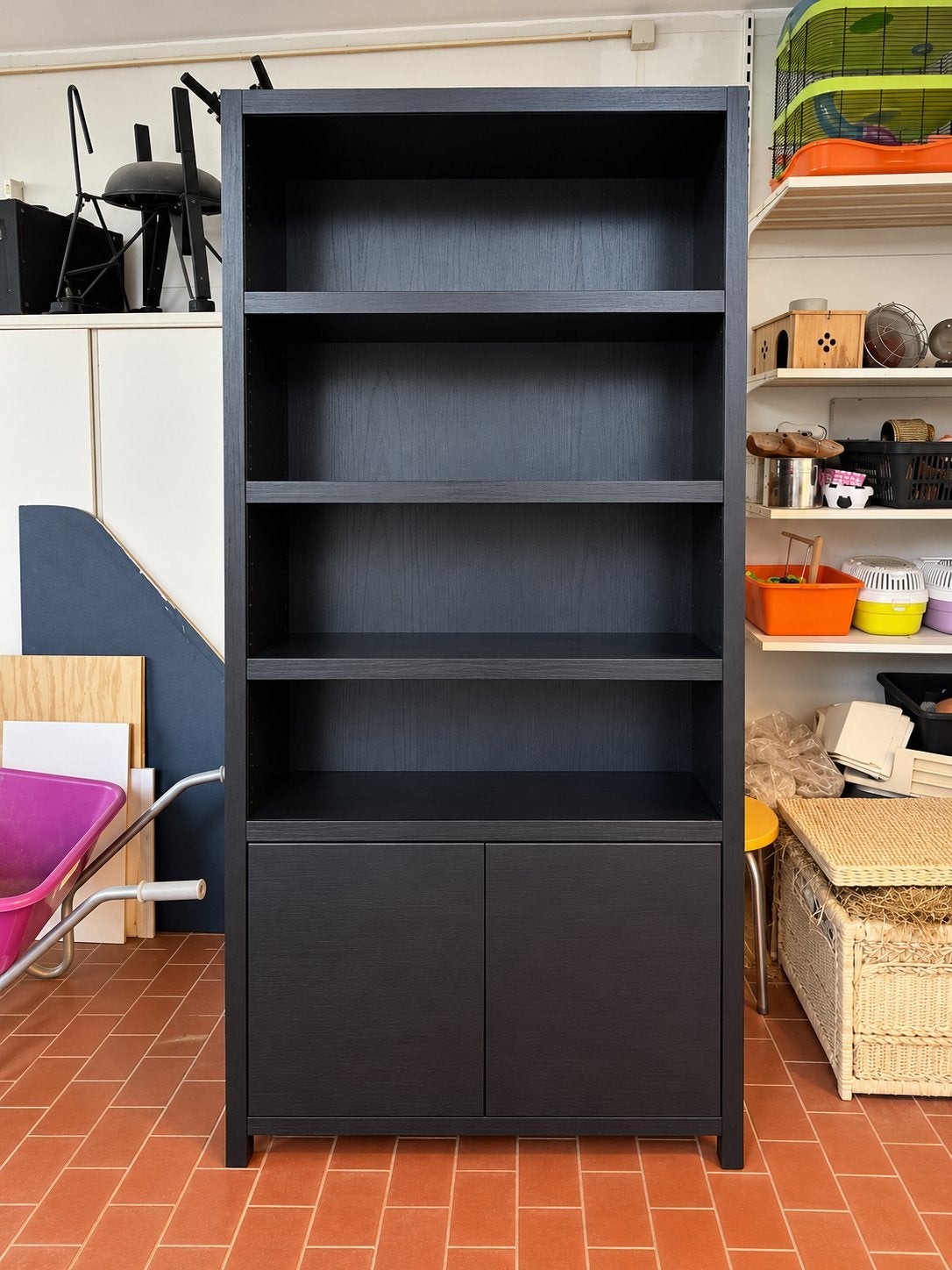 Zwarte open vakkenkast met deuren, Huis en Inrichting, Ophalen, Gebruikt, 200 cm of meer, 50 tot 100 cm