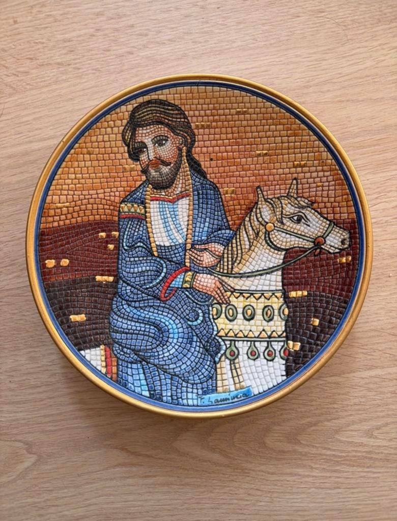 Antiek mozaïek bord "Abraham en de reis" Franco Lamincinia, Ophalen of Verzenden