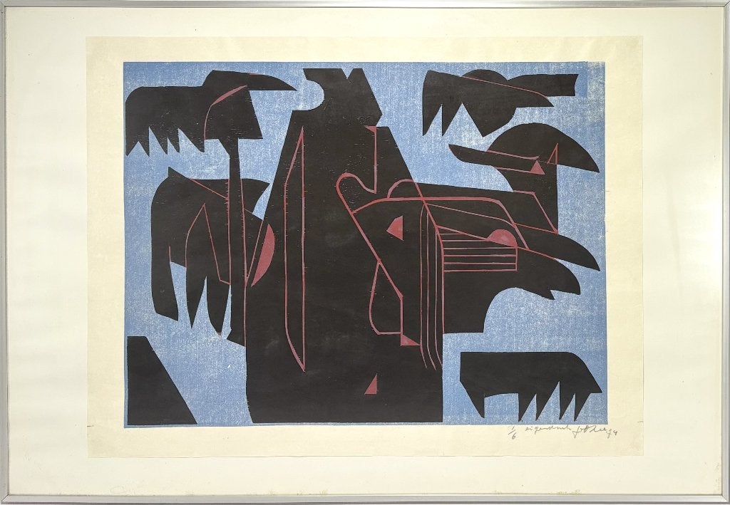 498. Houtdruk, Jan van der Zee - abstracte compositie, 1974, Antiek en Kunst, Ophalen of Verzenden