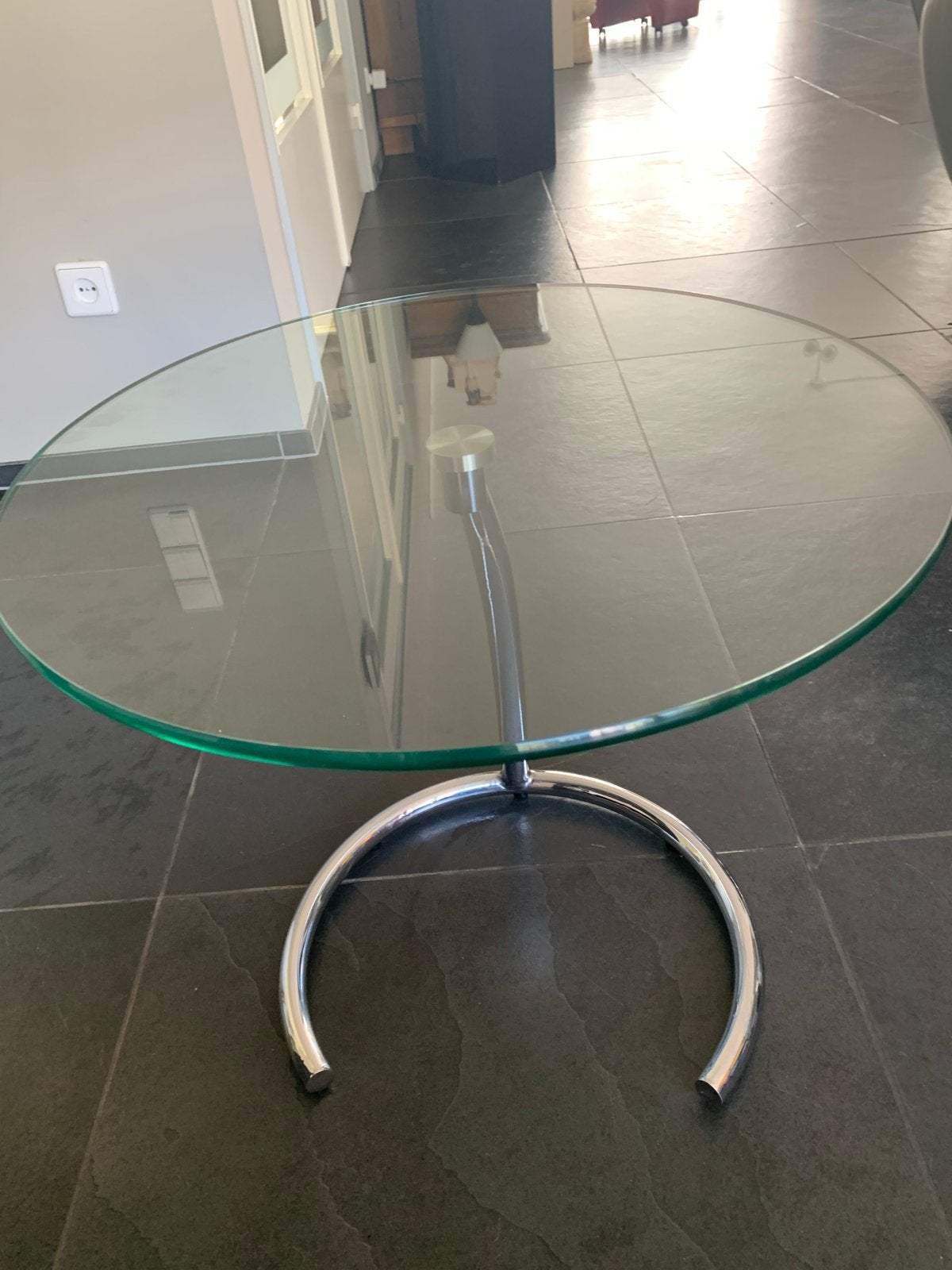 Mooi design glazen tafeltje, Huis en Inrichting, Ophalen, Gebruikt, Rond, 50 tot 100 cm