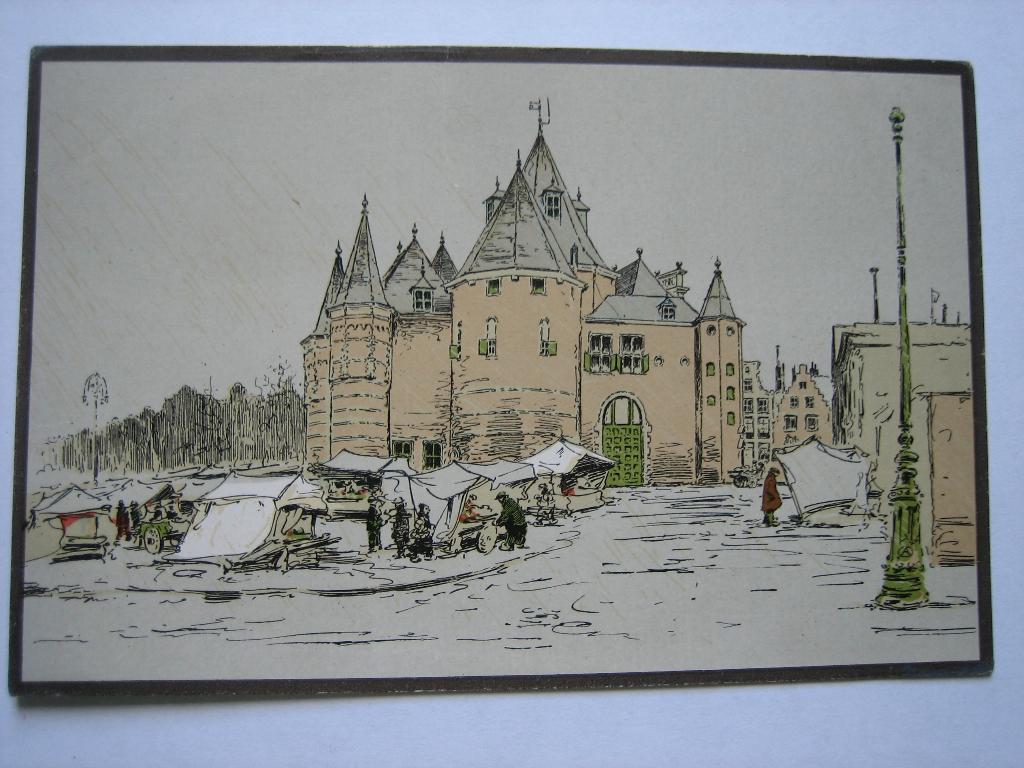 Amsterdam Waag met Nieuwmarkt Tekening Alfred Ost, Verzenden, 1920 tot 1940, Ongelopen, Noord-Holland