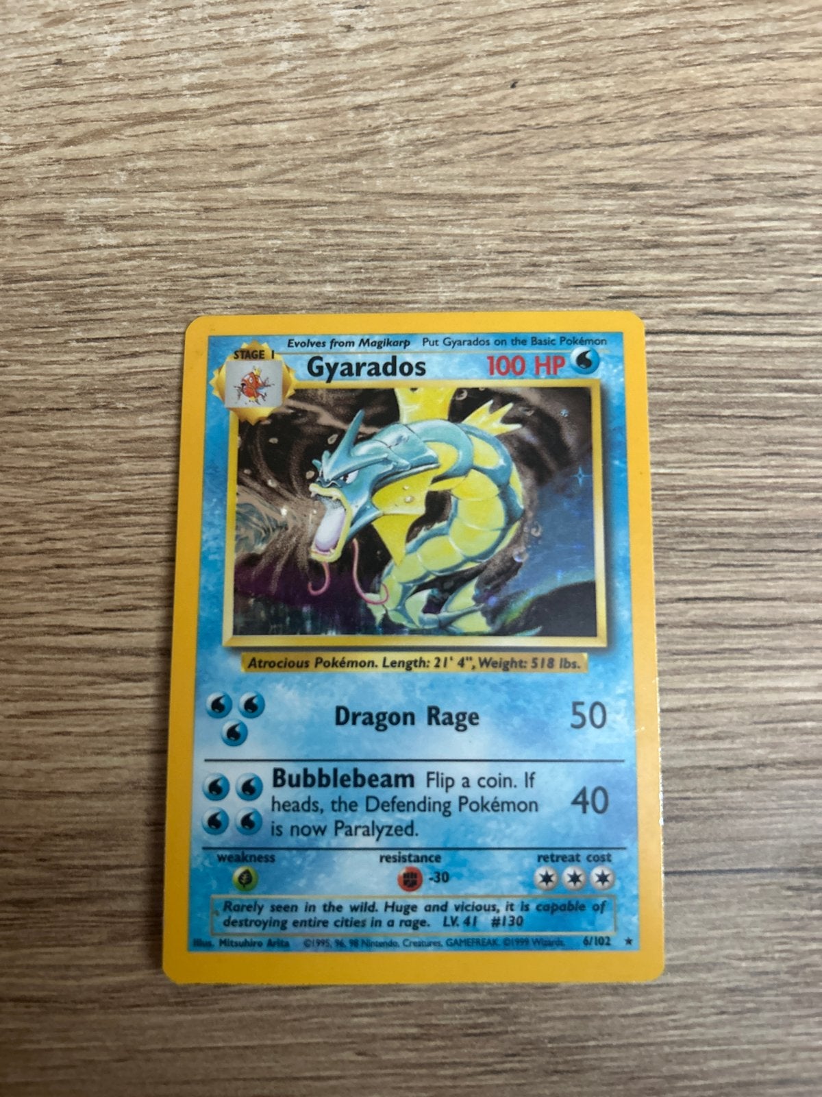 Gyarados Pokémon Kaart 6/102 Holo Base Set, Ophalen, Gebruikt, Losse kaart, Foil