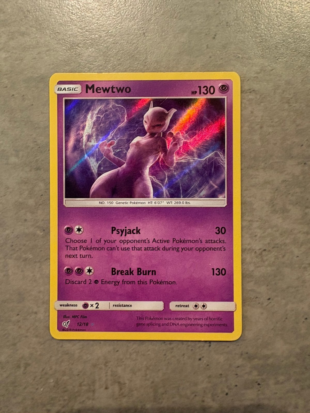 Pokémon Mewtwo 12/18 Detective Pikachu – Holo Rare, Ophalen of Verzenden, Gebruikt