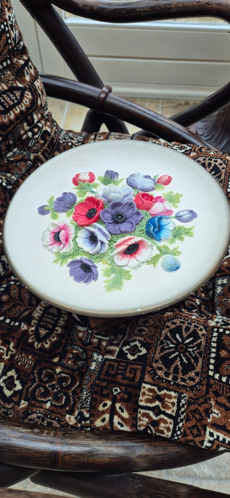 Vintage Bossons Muurplaat met 3D Anemonen Reliëf, Ophalen of Verzenden