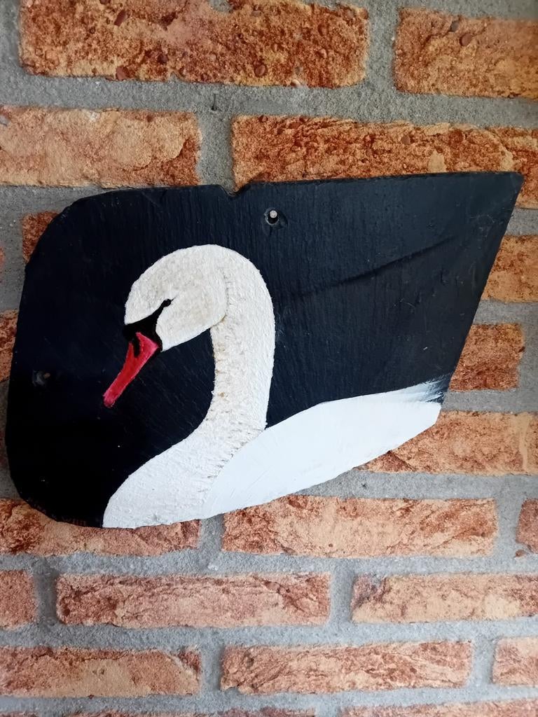 Handgeschilderde zwaan op leisteen - Uniek kunstwerk, Antiek en Kunst, Ophalen