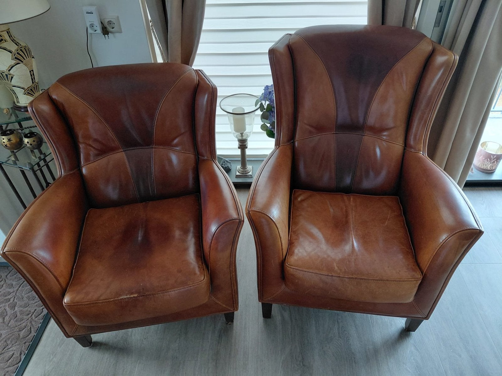 Twee Frantzen leren fauteuils, Ophalen, Gebruikt, Leer, 75 tot 100 cm