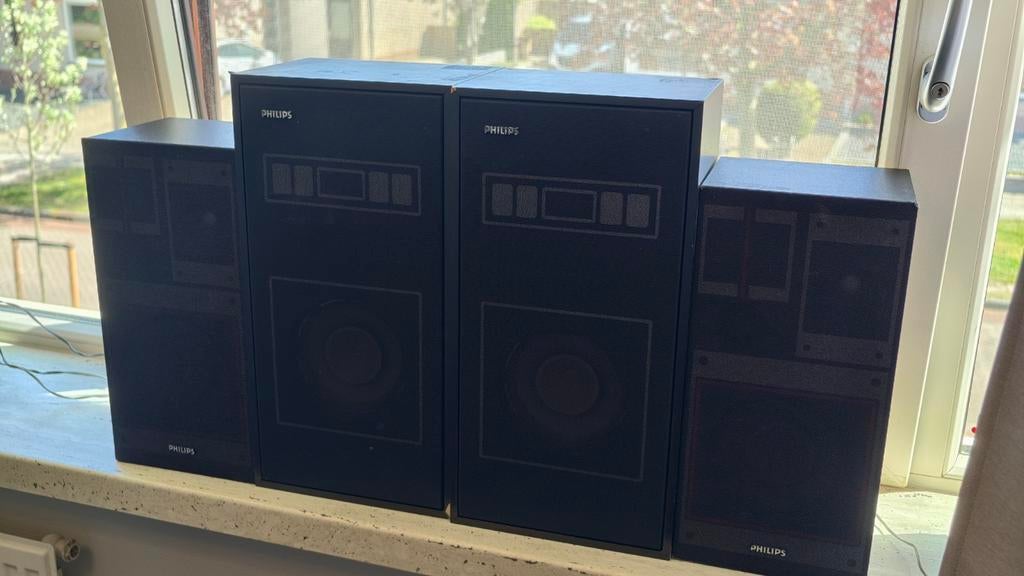 Vintage Philips speakers - Belgisch - Alleen afhalen, Audio, Tv en Foto, Luidsprekers, Gebruikt, Front, Rear of Stereo speakers