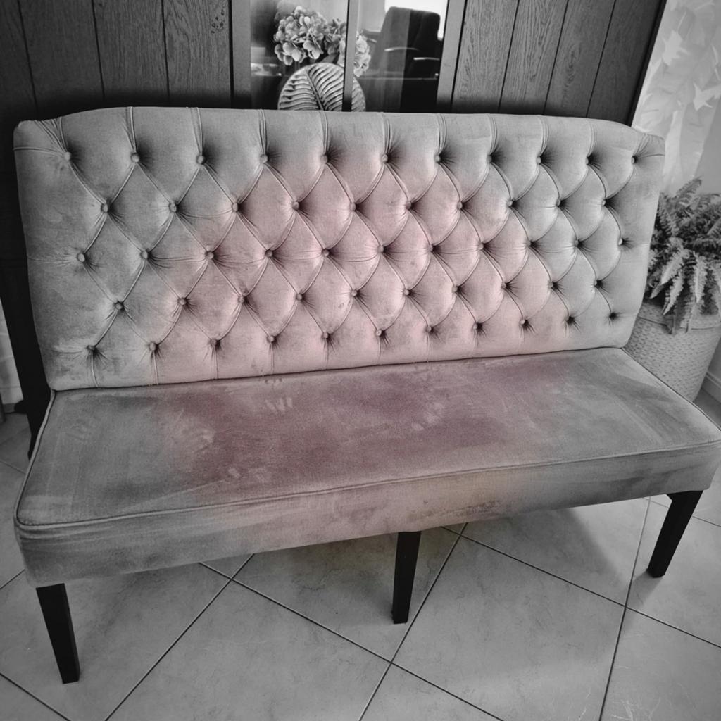 Taupe bankje/bank met gecapitonneerde rugleuning, Ophalen, Minder dan 75 cm, 150 tot 200 cm, Driepersoons
