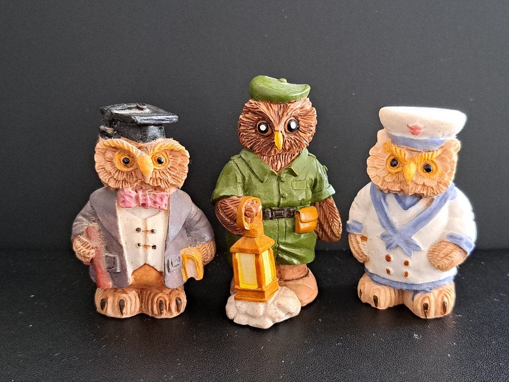 Set van 3 uilen beeldjes: student, militair, matroos, Ophalen of Verzenden, Gebruikt, Dier
