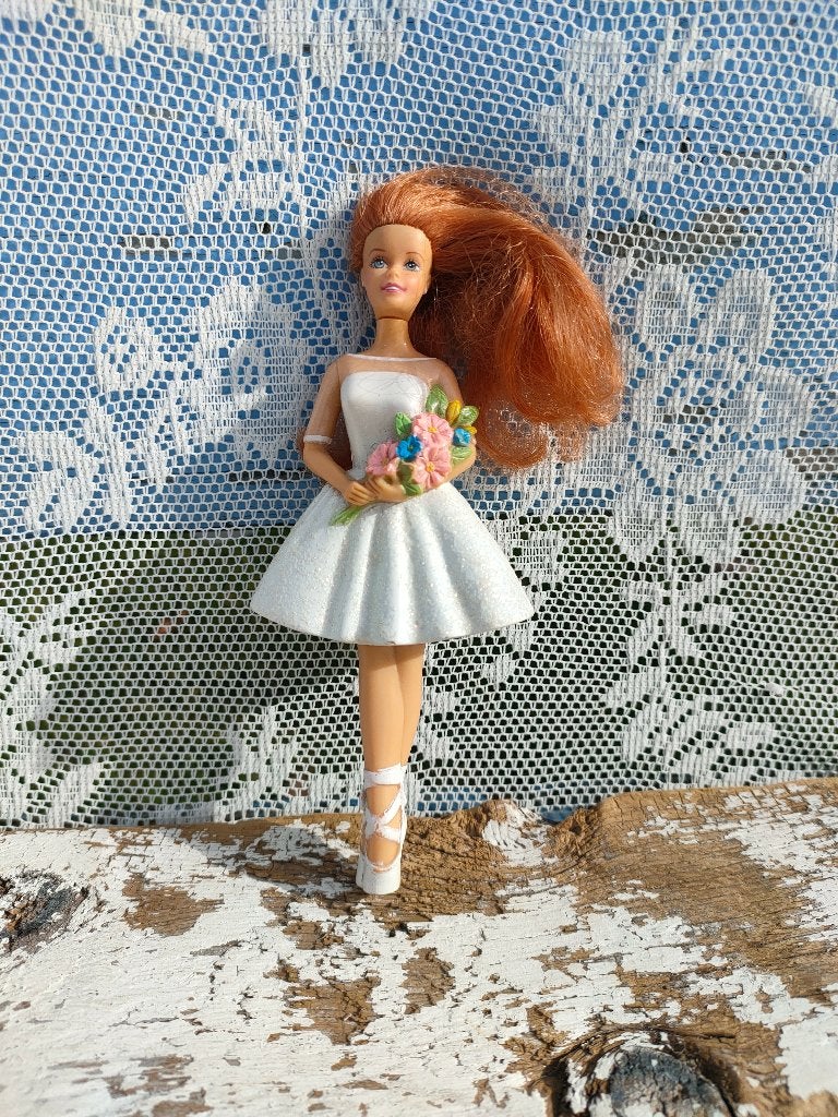 Mini Barbie Fashion. Glitterwitte jurkje/ Bruidsjurk / Bruid, Ophalen of Verzenden, Gebruikt, Pop
