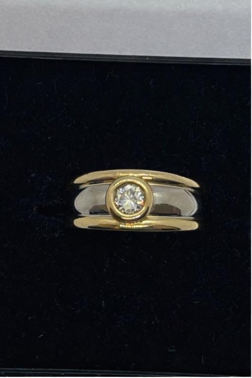 18k Wit- & Geelgouden Jonc Ring met Briljant, Ophalen, Met edelsteen, Dame, Goud
