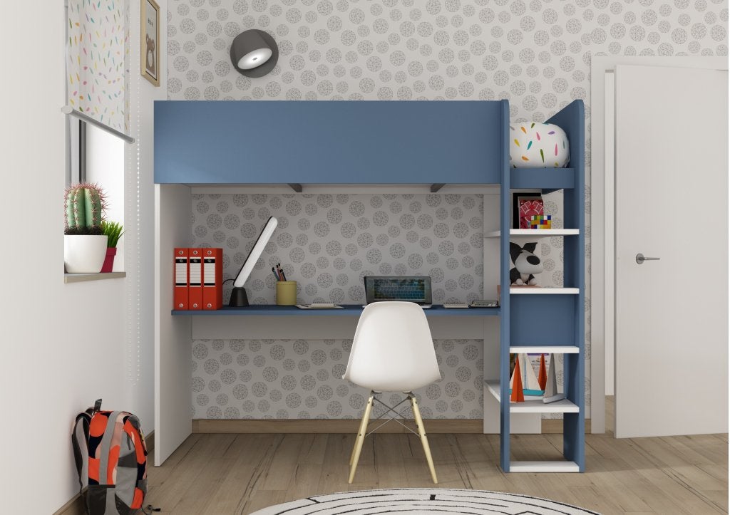 Jules hoogslaper basic met bureau - 90x200 - Blauw, Niet ingevuld, Niet ingevuld, Niet ingevuld