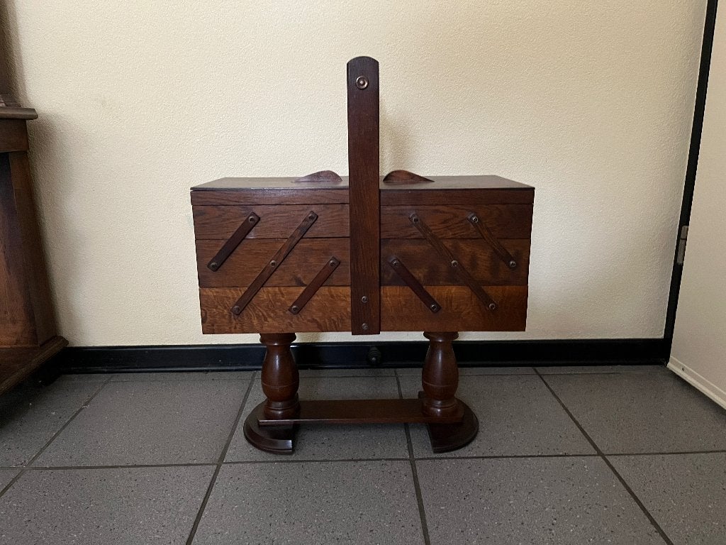 Vintage naaidoos hout, Ophalen, Gebruikt