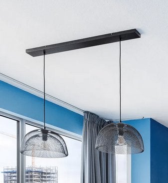 Lucide Mesh dubbele hanglamp grijs antraciet 106 cm, Ophalen, Gebruikt, Industrieel / Vintage, Metaal