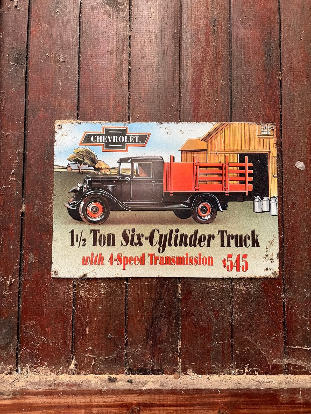 Vintage Chevrolet Truck Reclamebord - 1½ Ton Six-Cylinder, Ophalen of Verzenden, Gebruikt, Auto's