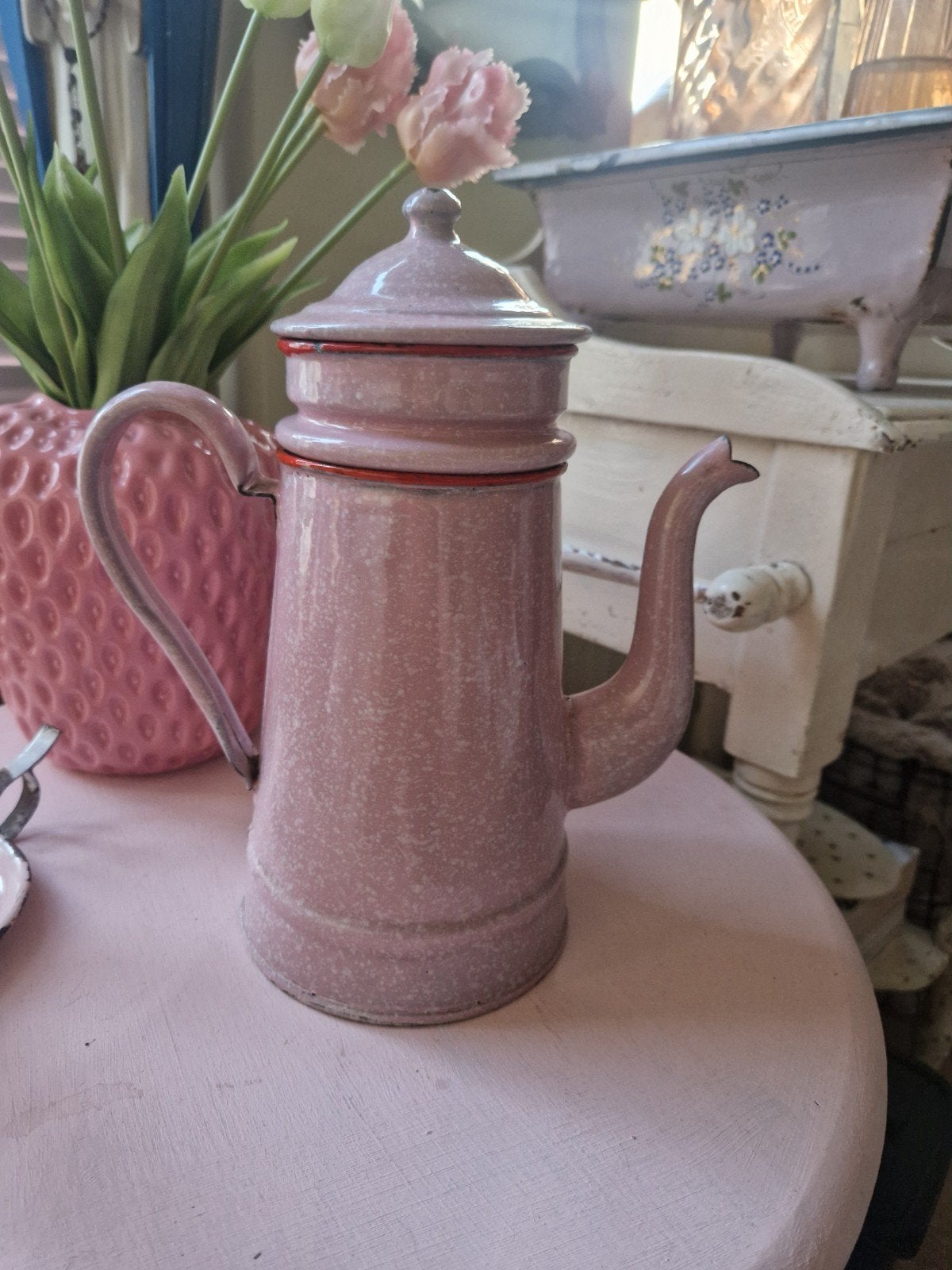 Roze emaille koffiepot, Antiek en Kunst, Ophalen of Verzenden