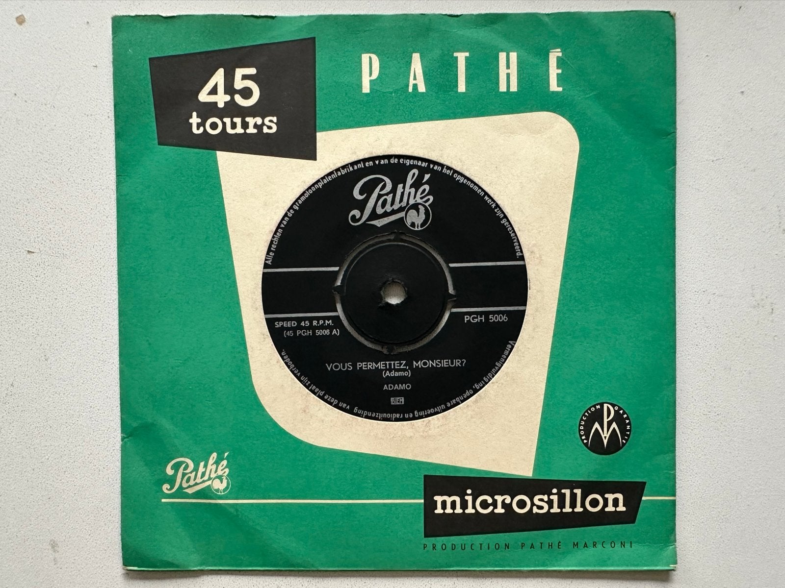 Adamo - Vous Permettez, Monsieur? / Dans Le Vert De Ses Yeux, Gebruikt, 7 inch, Ophalen of Verzenden, Pop