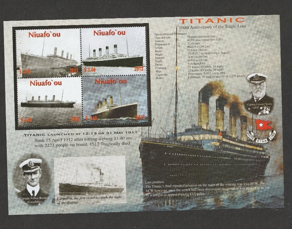 Niuafo'ou 2012 Schepen Titanic 469 - 472, Postzegels en Munten, Verzenden, Postfris, Koningshuis