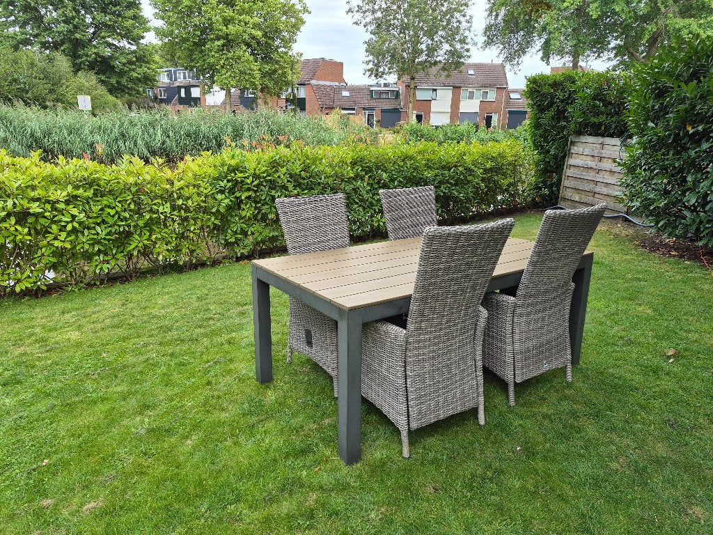 Tuinset met 4 stoelen en tafel - BUITENKANSJE, Tuin en Terras, Ophalen, Gebruikt, Rechthoekig, Kunststof