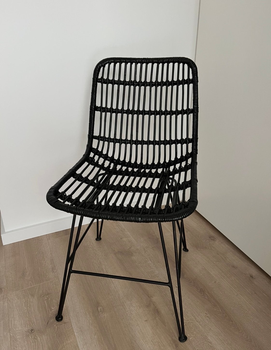 Zwarte Rotan Eetkamerstoel / Bijzetstoel - Metaal & Rattan, Ophalen, Zwart, Zo goed als nieuw, Metaal